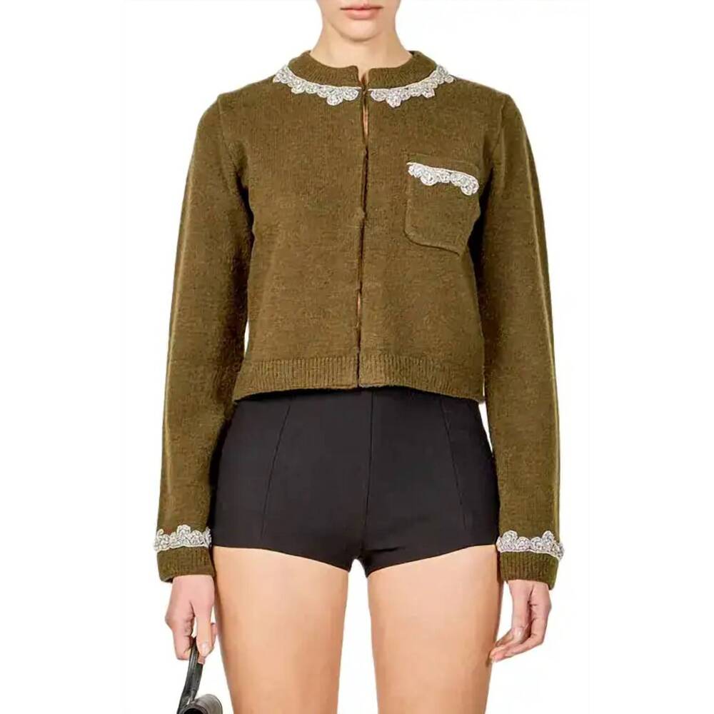 NEW 2.7 AUGUST APPAREL jewel embellished cardigan in olive